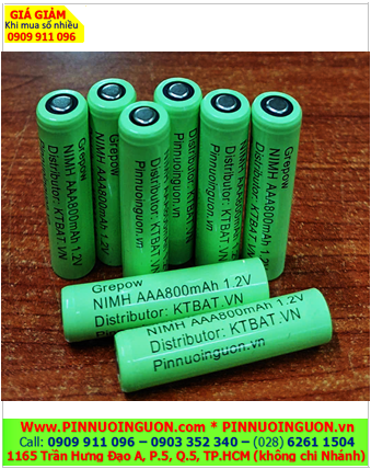 Pin sạc 1.2v AAA800mAh, Pin sạc công nghiệp đầu bằng Grepow NiMh AAA800mAh 1.2v, Cell pin Grepow NiMh AAA800mAh 1.2v